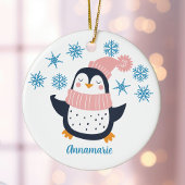 Cute Personalized Penguin Pink Scarf Kerstmis Keramisch Ornament