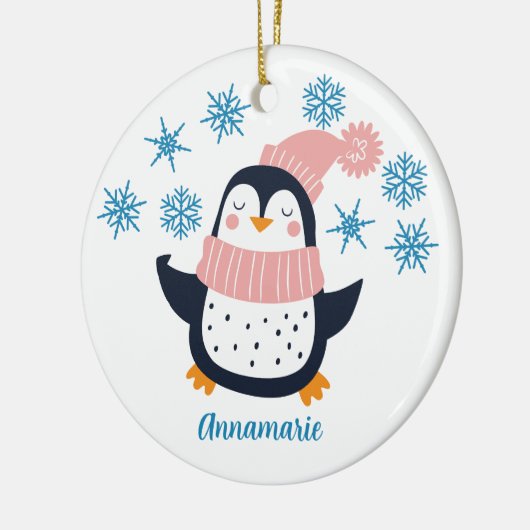 Cute Personalized Penguin Pink Scarf Kerstmis Keramisch Ornament (Links)