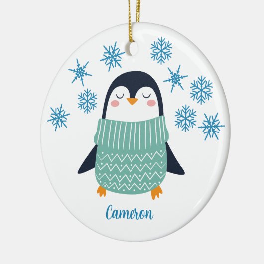 Cute Personalized Penguin Snowflake Kinder Kerstmi Keramisch Ornament (Links)