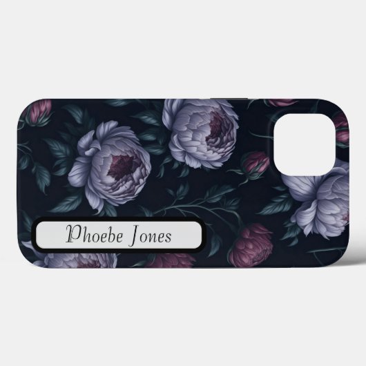 Cute Personalized Peonies Black Apple iPhone 13 ca Case-Mate iPhone Case (Achterkant (horizontaal))