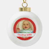 Cute Personalized Photo Ball Red Ornaments Keramische Bal Ornament (Voorkant)