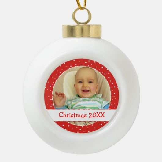 Cute Personalized Photo Ball Red Ornaments Keramische Bal Ornament (Voorkant)