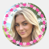 Cute Personalized Photo Love Heart Pink Ronde Sticker (Voorkant)