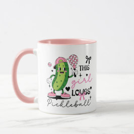 Cute Personalized Pickleball Girl Ribbon & Hearts Mok