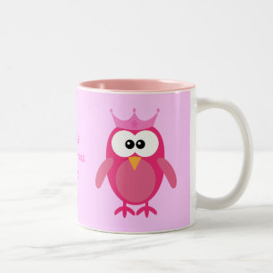 Cute Personalized Pink Cartoon Owl Princess Tweekleurige Koffiemok