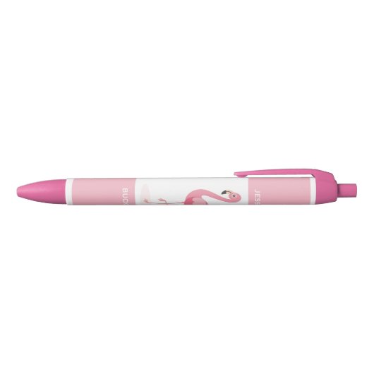 Cute Personalized Pink Flamingo Zwarte Inkt Pen (Bovenkant)
