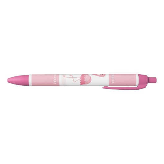 Cute Personalized Pink Flamingo Zwarte Inkt Pen (Bodem)