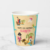 Cute Personalized Pink Girl Pirate Birthday Party Papieren Bekers (Achterkant)