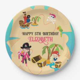 Cute Personalized Pink Girl Pirate Birthday Party Papieren Bordje