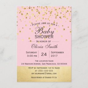 Cute Personalized Pink Gold Baby shower nodigt u u Kaart