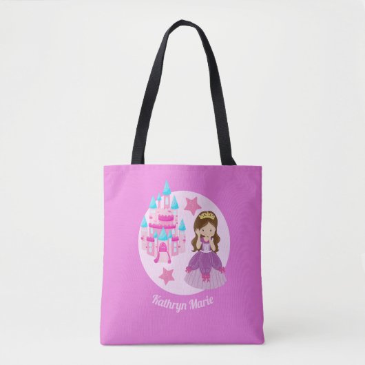 Cute Personalized Princess Pink Monogram Kinder Tote Bag (Voorkant)