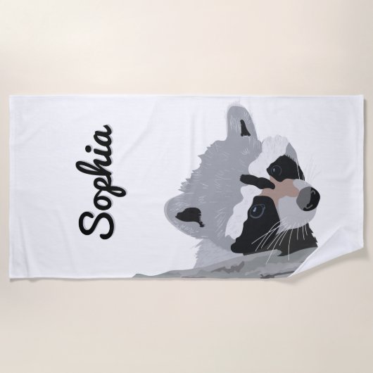 Cute Personalized Raccoon Face Strandlaken (Voorkant)