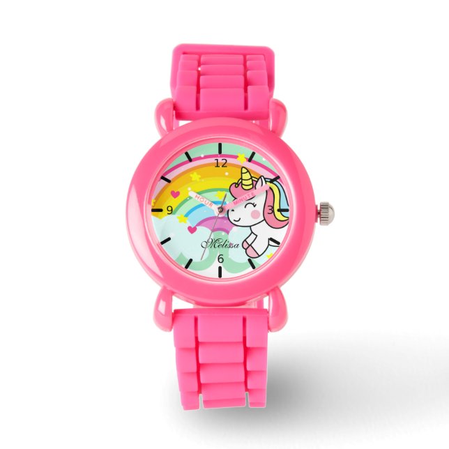 Cute Personalized Rainbow Unicorn Watch Horloge (Voorkant)