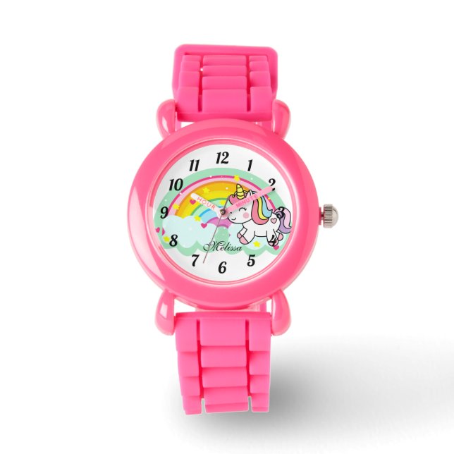 Cute Personalized Rainbow Unicorn Watch Horloge (Voorkant)