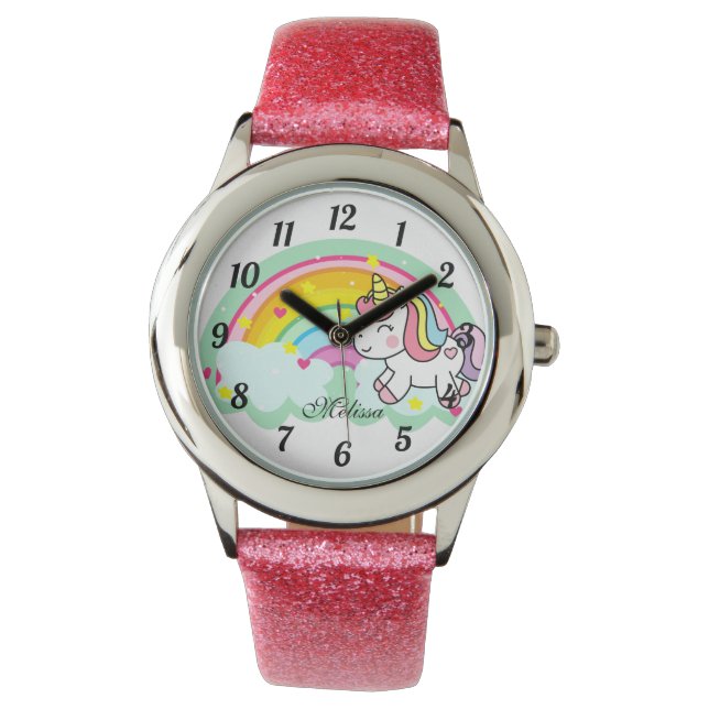 Cute Personalized Rainbow Unicorn Watch Horloge (Voorkant)