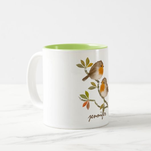 Cute Personalized Robin Redborst Bird Mok (Voorkant links)