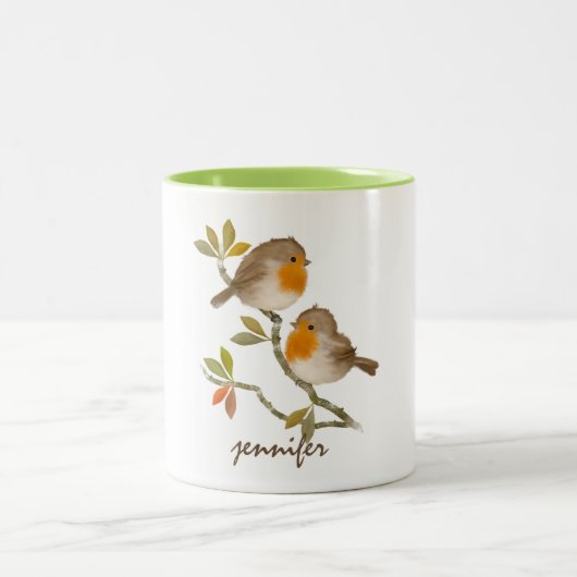 Cute Personalized Robin Redborst Bird Mok (Center)