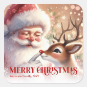 Cute Personalized Santa Rudolph Winter Holiday Vierkante Sticker (Voorkant)