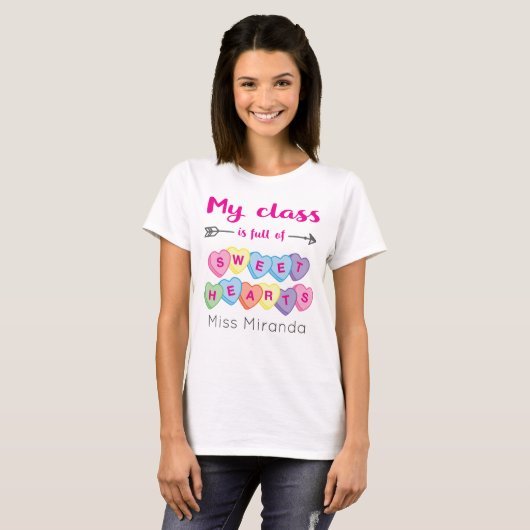 Cute Personalized School Teacher Valentijnsdag T-shirt (Voorkant volledig)