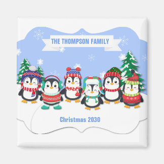 Cute Personalized Six Penguins kerstmagneet Magneet