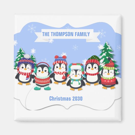 Cute Personalized Six Penguins kerstmagneet Magneet (Voorkant)