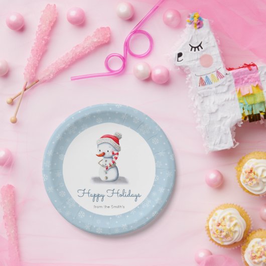 Cute Personalized Snowman Papieren Bordje (Feest)