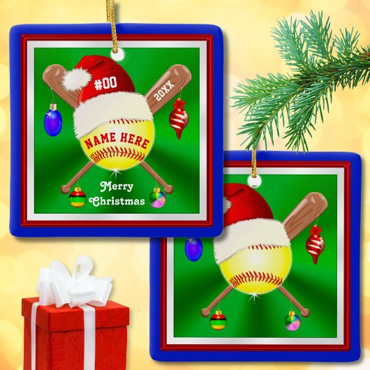 Cute Personalized Softball-kerstsieraden Keramisch Ornament