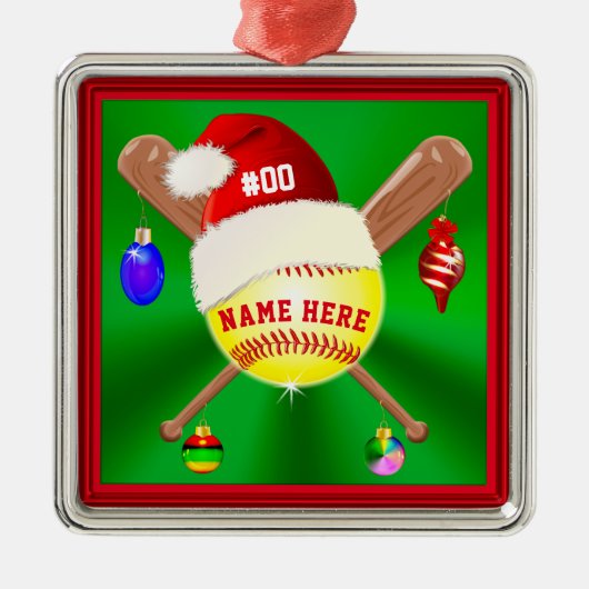 Cute Personalized Softball-kerstsieraden Metalen Ornament (Voorkant)
