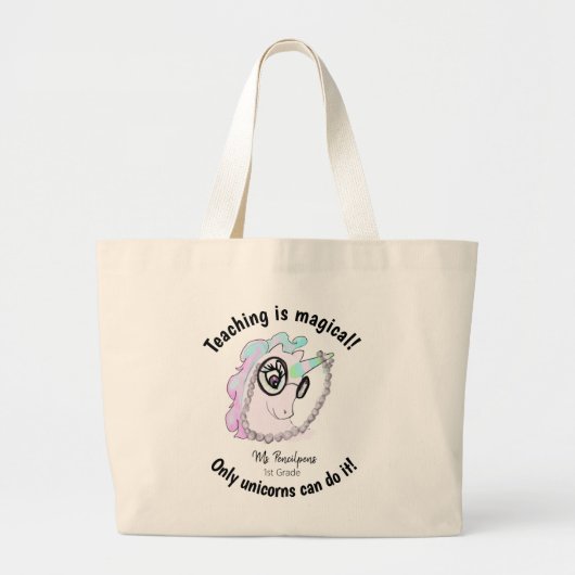 Cute Personalized Teacher Unicorn Appreciation Grote Tote Bag (Voorkant)