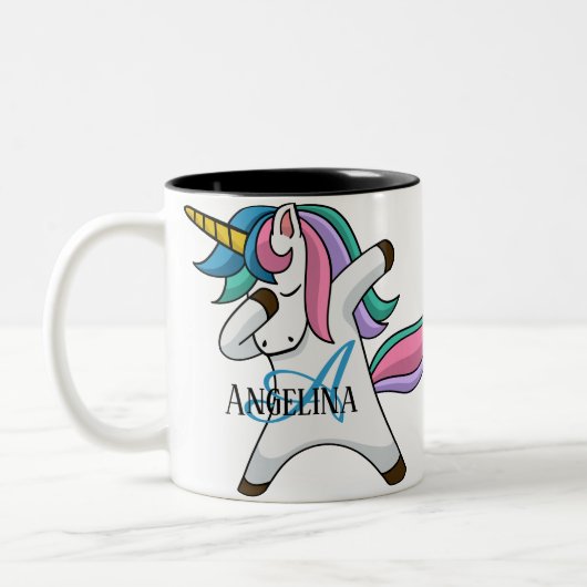 Cute Personalized Unicorn Tweekleurige Koffiemok (Links)