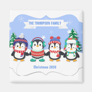 Cute Personalized Vier Pinguins Kerstmagneet Magneet