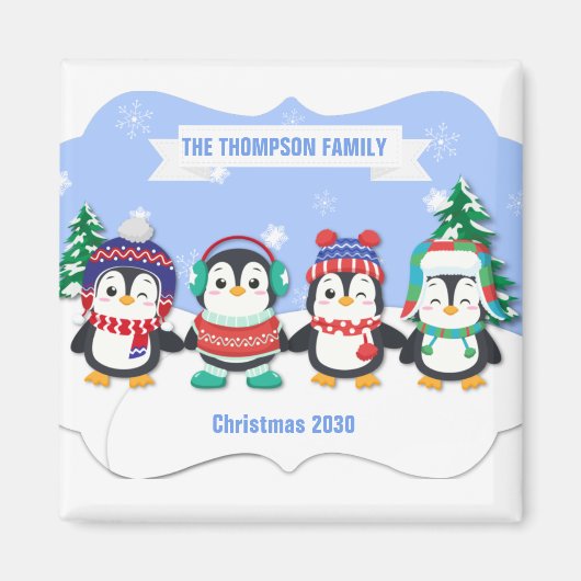 Cute Personalized Vier Pinguins Kerstmagneet Magneet (Voorkant)