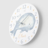 Cute Personalized Waterverf Baby Whale Nautical Grote Klok (Hoek)
