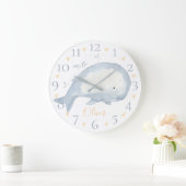Cute Personalized Waterverf Baby Whale Nautical Grote Klok (Huis)