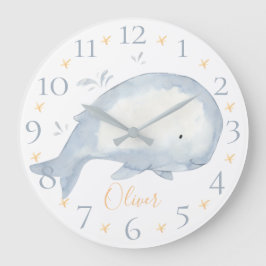 Cute Personalized Waterverf Baby Whale Nautical Grote Klok