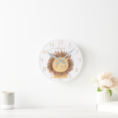 Cute Personalized Waterverf Lion Baby Nursery Kind Ronde Klok (Huis)