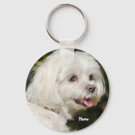 Cute Personalized White Maltese Puppy Dog Sleutelhanger
