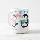 Cute Personalized Winter Penguin Snowflake Holiday Koffiemok (Voorkant links)