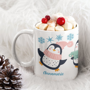 Cute Personalized Winter Penguin Snowflake Holiday Koffiemok