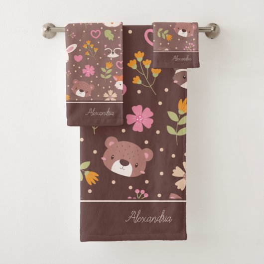 Cute Personalized Woodland Animals Pattern Bad Handdoek (Insitu)