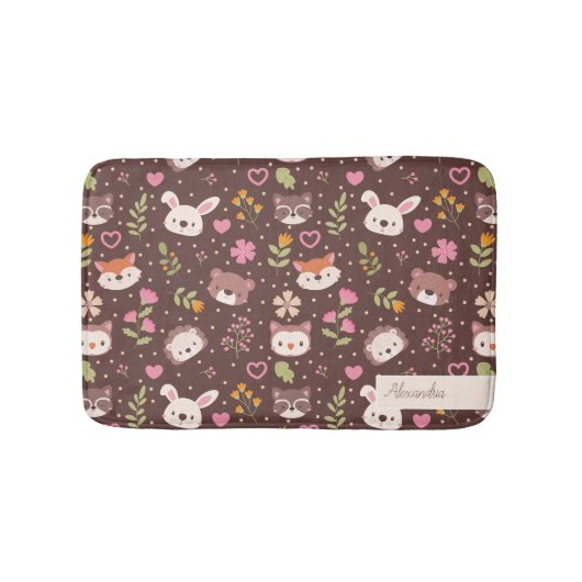 Cute Personalized Woodland Animals Pattern Badmat (Voorkant)