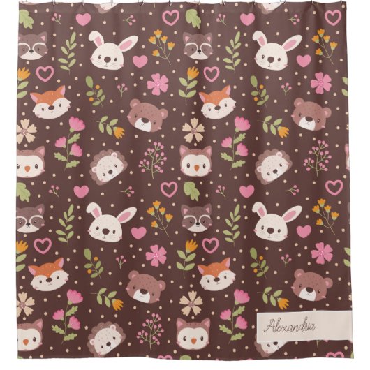 Cute Personalized Woodland Animals Pattern Douchegordijn (Voorkant)