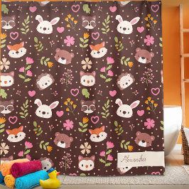 Cute Personalized Woodland Animals Pattern Douchegordijn