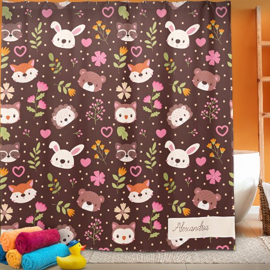 Cute Personalized Woodland Animals Pattern Douchegordijn
