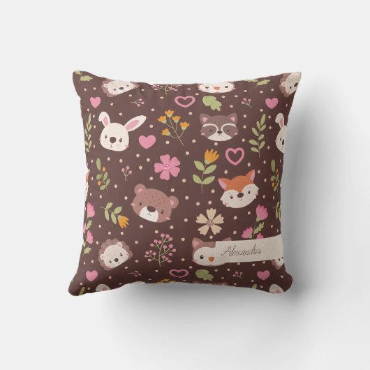Cute Personalized Woodland Animals Pattern Kinder Kussen (Achterkant)