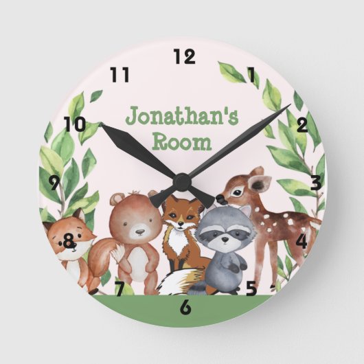 Cute Personalized Woodland Animals  Ronde Klok (Voorkant)