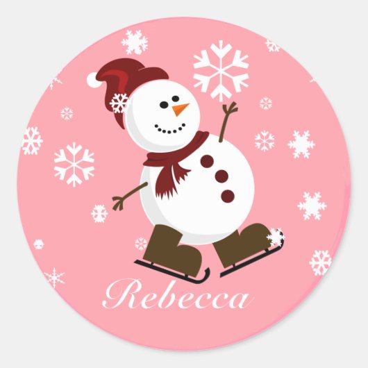Cute Personalized Xmas Snowman Ronde Sticker (Voorkant)