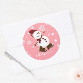 Cute Personalized Xmas Snowman Ronde Sticker (Envelop)