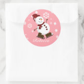 Cute Personalized Xmas Snowman Ronde Sticker (Tas)