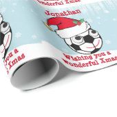 Cute Personalized Xmas Soccerball Cadeaupapier (Rol Hoek)